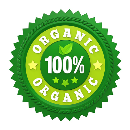 100% Organic Product Badge Label isolated on white background. 3D render