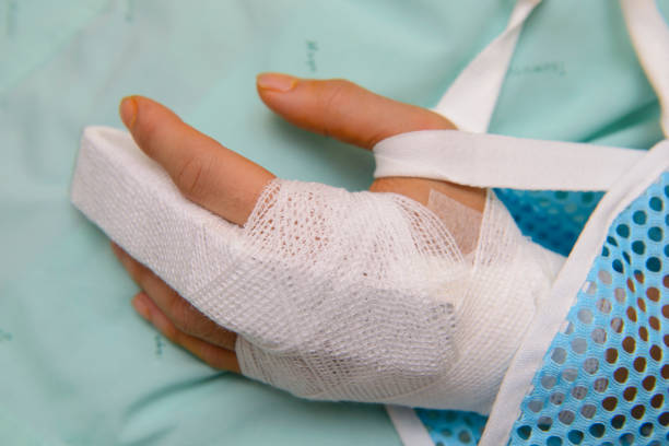 istock White medicine bandage on broken finger 825066794