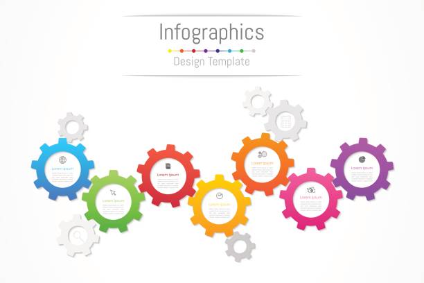 Infographic design elements for your business data with 7 options, parts, steps, timelines or processes. Gear wheel concept, Vector Illustration. Infographic design elements for your business data with 7 options, parts, steps, timelines or processes. Gear wheel concept, Vector Illustration. 6 7 years stock illustrations