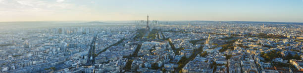 istock Paris, Eiffel tower, at evening sunset blue hour. View from Montparnasse 825067024