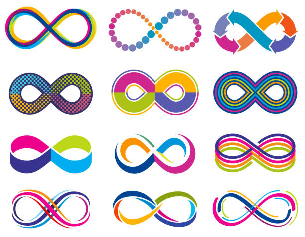 niekończące się symbole koncepcyjne wektorowe pętli mobius. ikony wieczności - infinity pool stock illustrations