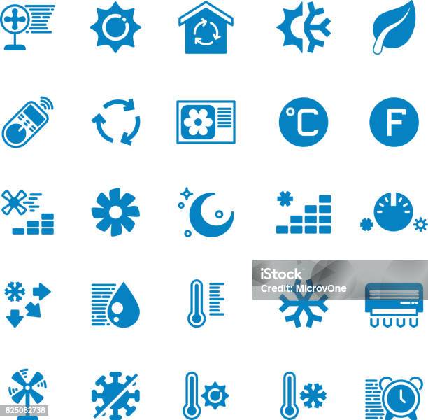 House And Car Air Conditioning Heating And Cooling Vector Icons Stock Illustration - Download Image Now