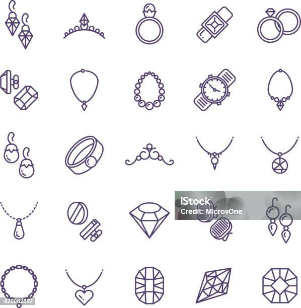 Expensive Gold Jewelry With Diamond Vector Line Icons And Wedding Accessories Symbols Stock Illustration - Download Image Now