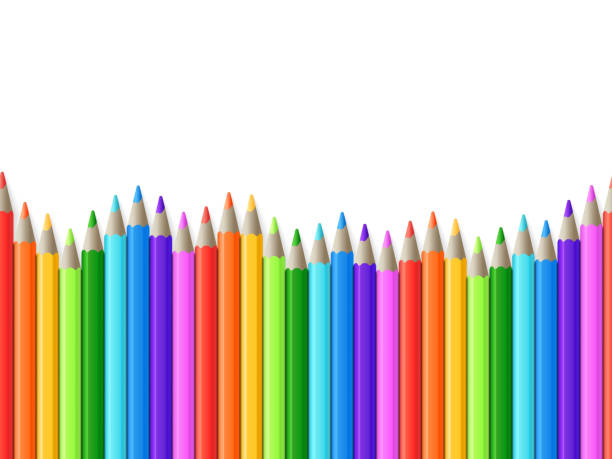 istock Rainbow seamless row of color drawing pencils vector illustration 825083172