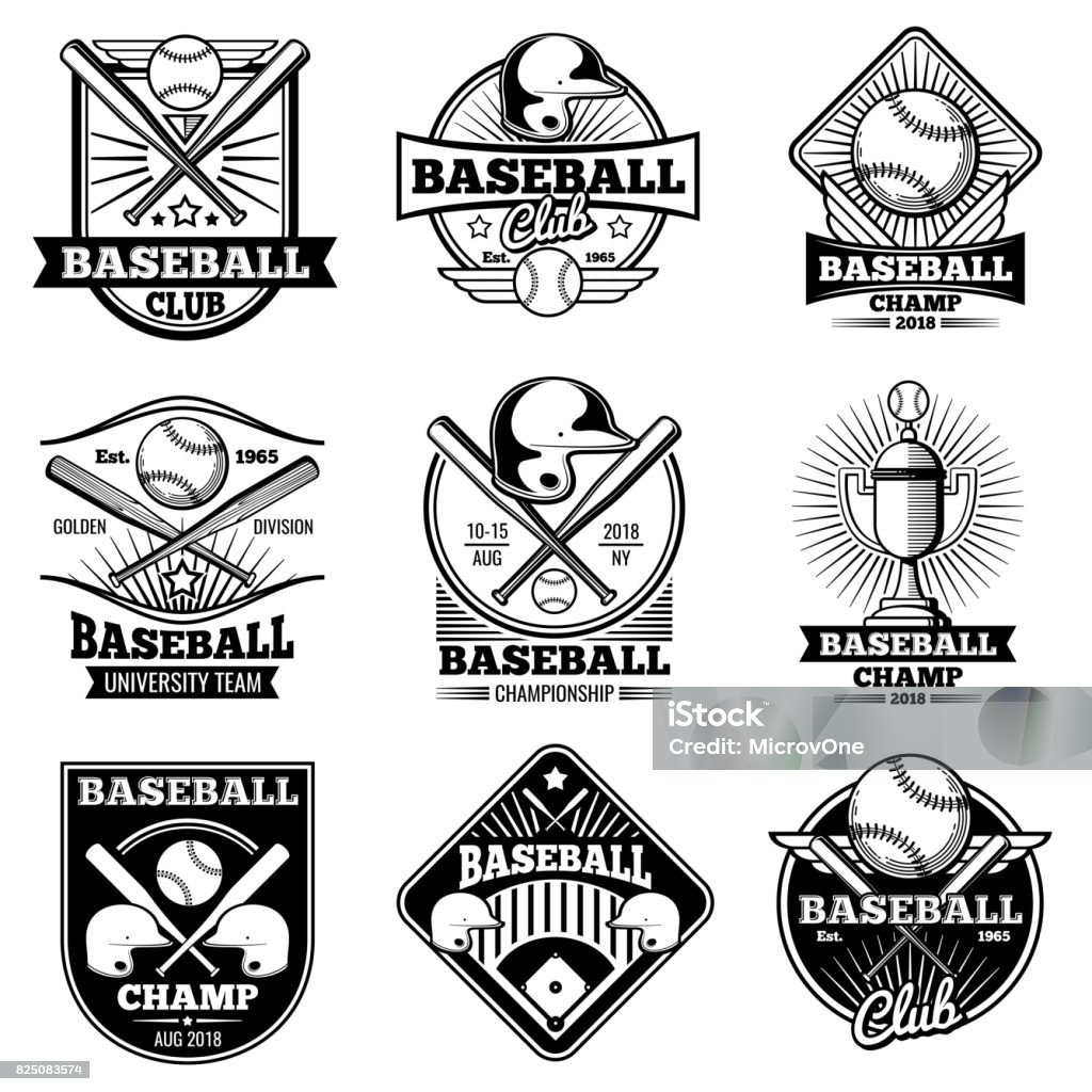 Emblemas e etiquetas de vetor de beisebol vintage - Vetor de Bola de Beisebol royalty-free