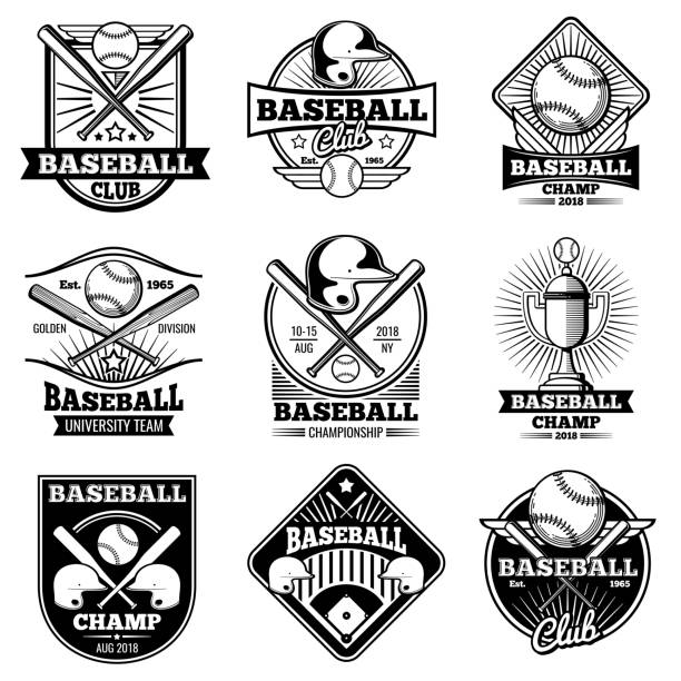 Vintage baseball vector labels and emblems Vintage baseball vector labels and emblems. Baseball label design for school league illustration softball stock illustrations