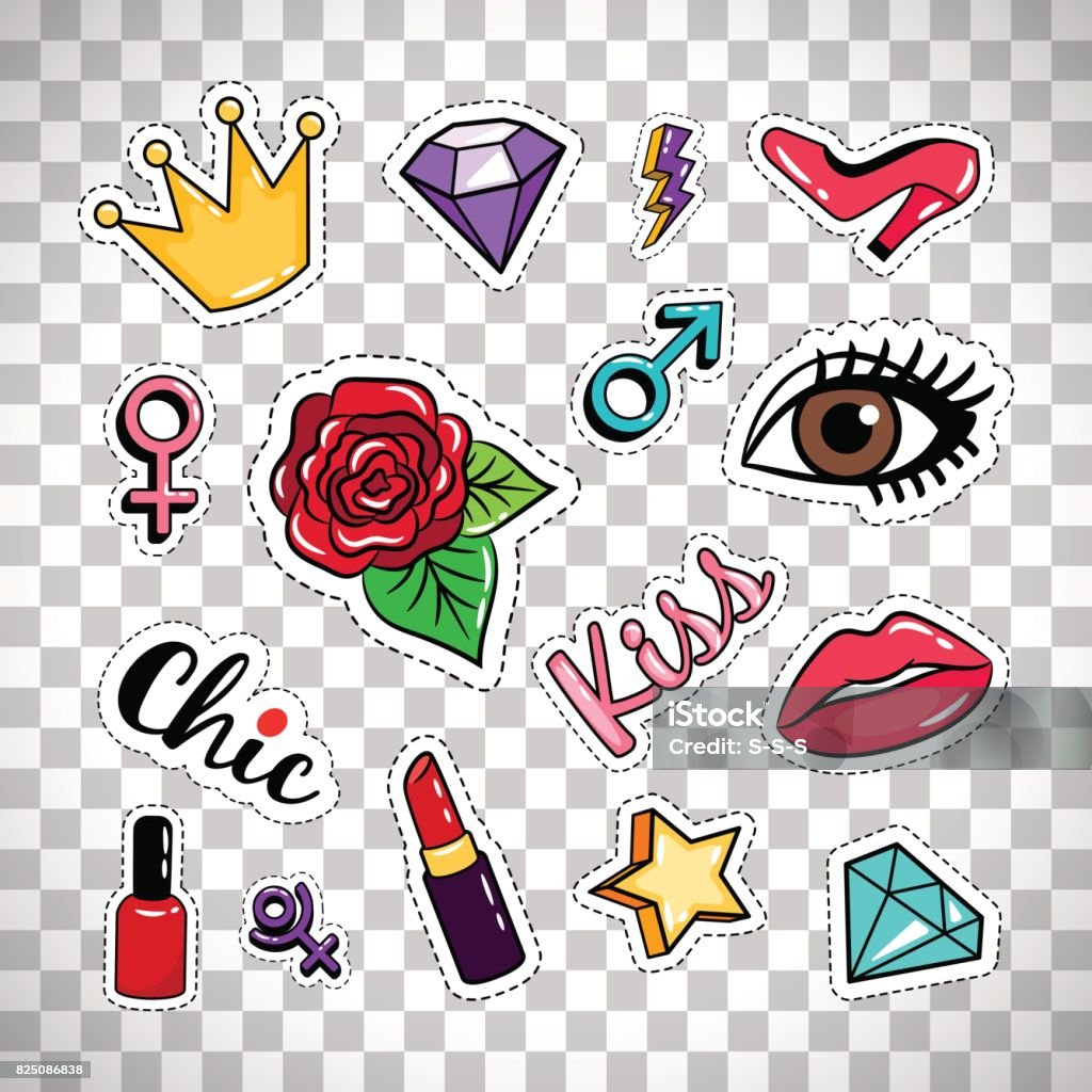 Fashion Stickers On Transparent Background Stock Illustration - Download  Image Now - Adhesive Bandage, Adult, Arts Culture and Entertainment - iStock