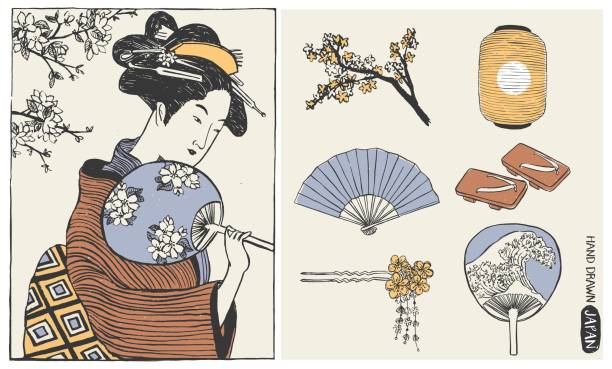 ilustraciones, imágenes clip art, dibujos animados e iconos de stock de 1 - geisha