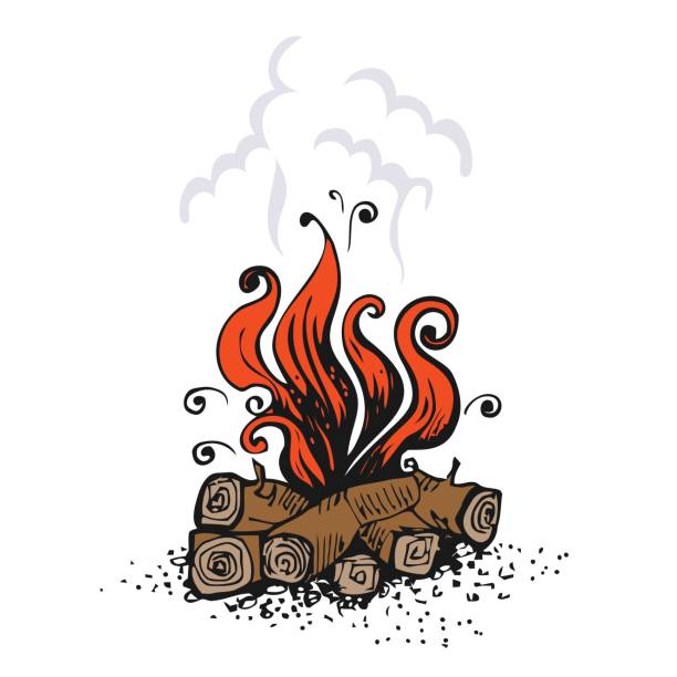 ognisko, ogień nad kłodami z drewna. ilustracja wektorowa, wyizolowana na biało. - log fire firewood fire chimney stock illustrations