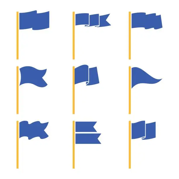 Vector illustration of Markers or pointer blue flags set