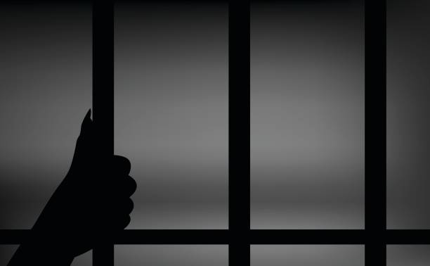 wektor kobieta w więzieniu - cela więzienna stock illustrations