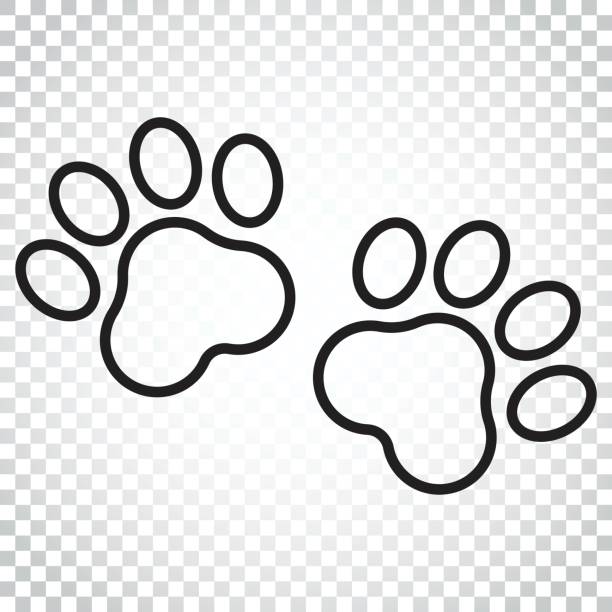 illustrations, cliparts, dessins animés et icônes de patte d’icône vector imprimé dans le style de ligne. chien ou chat pawprint illustration. silhouette animale. pictogramme de concept des affaires simples sur fond isolé. - undomesticated cat audio