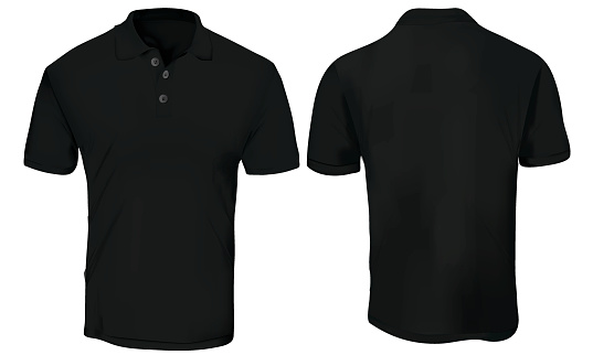 Vector illustration of blank black polo t-shirt template,  front and back design isolated on white