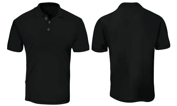 Black Polo Shirt Template Vector illustration of blank black polo t-shirt template,  front and back design isolated on white polo shirt stock illustrations