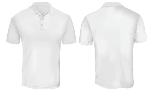 White Polo Shirt Template Vector illustration of blank white polo t-shirt template,  front and back design isolated on white polo shirt stock illustrations