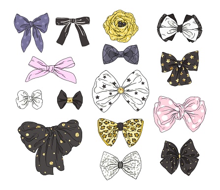 Fashion collection of bows. Vector colorful illustration in chic and glamor style.