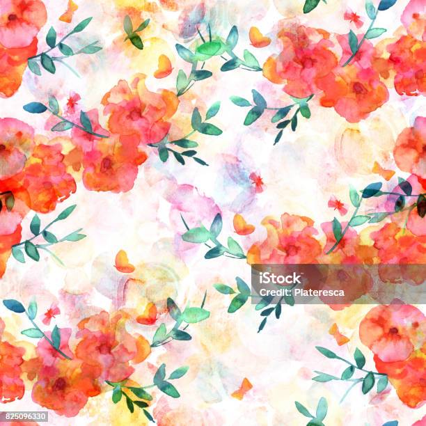Seamless Pattern Abstract Watercolor Butterflies And Flowers Stock Illustration - Download Image Now