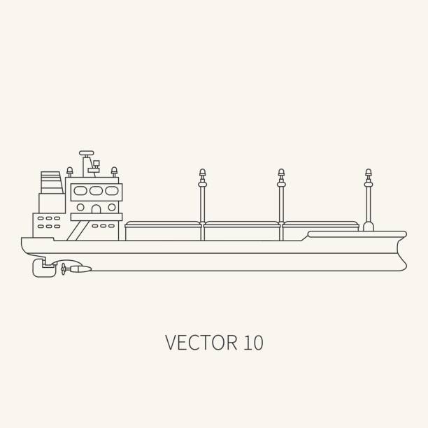 Line flat vector retro icon container cargo ship. Merchant fleet. Cartoon vintage style. Ocean. Sea. Barge. Comercial. Transportation. Captain. Sail. Simple. Illustration and element for your design. Line flat vector retro icon container cargo ship. Merchant fleet. Cartoon vintage style. Ocean. Sea. Port. Barge. Comercial. Transportation. Captain. Sail. Simple Illustration and element for design rockefeller center illustration stock illustrations