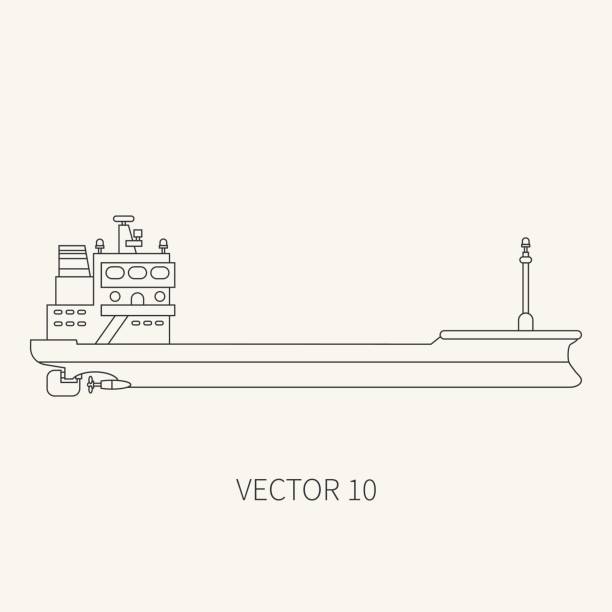 Line flat vector retro icon container cargo ship. Merchant fleet. Cartoon vintage style. Ocean. Sea. Barge. Comercial. Transportation. Captain. Sail. Simple. Illustration and element for your design. Line flat vector retro icon container cargo ship. Merchant fleet. Cartoon vintage style. Ocean. Sea. Port. Barge. Comercial. Transportation. Captain. Sail. Simple Illustration and element for design rockefeller center illustration stock illustrations