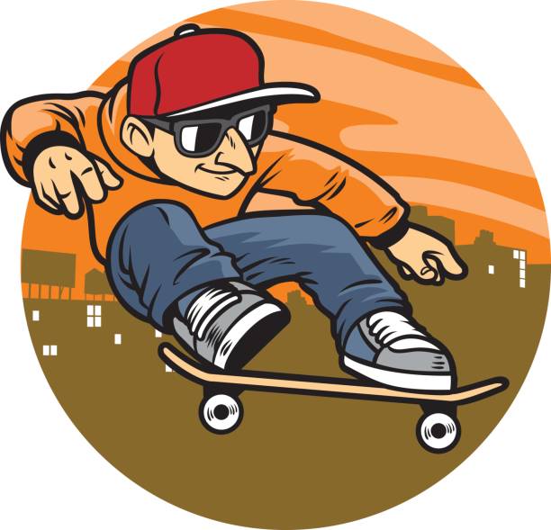 illustrations, cliparts, dessins animés et icônes de homme bande dessinée faire truc saut skateboard - grinding