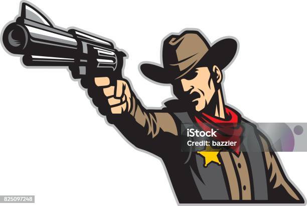 Cowboy Aiming The Gun Stock Illustration - Download Image Now - Cowboy, Cartoon, Horse