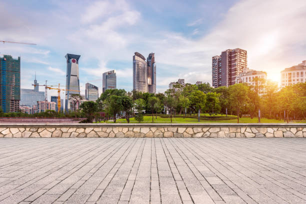 istock Shenzhen city building and blank floor 825097514