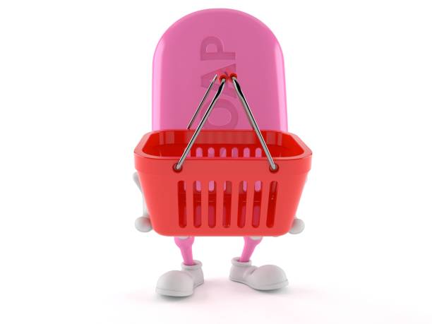 istock Soap character holding shopping basket 825099778