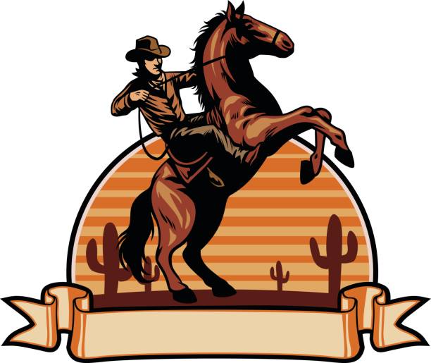 cowboy-ritt ein pferd - rodeo lasso cowboy horse stock-grafiken, -clipart, -cartoons und -symbole