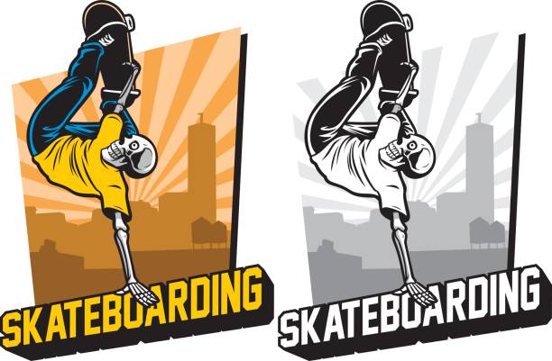 illustrations, cliparts, dessins animés et icônes de crâne skatebording - grinding