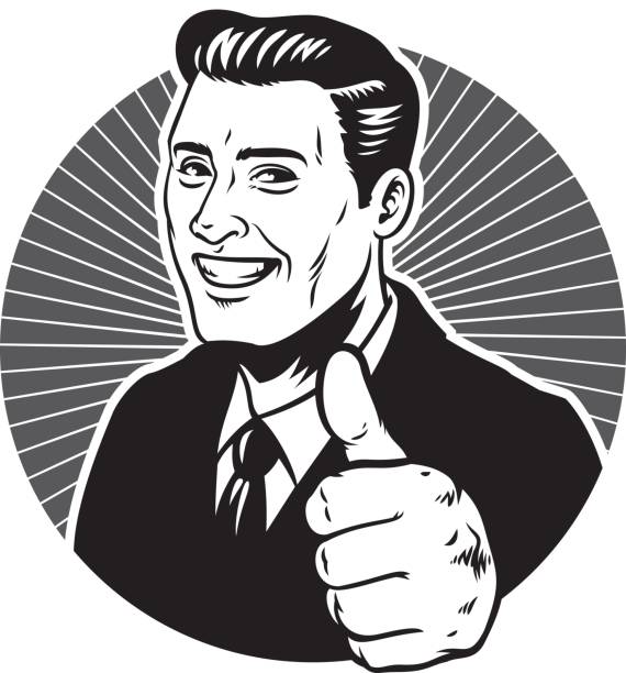 retro illustration man thumb up vector of retro illustration man thumb up vintage people stock illustrations