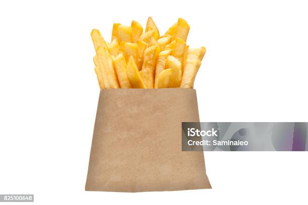 French Fries In Paper Packaging Stock Photo - Download Image Now - French  Fries, Blank, Cooked - iStock