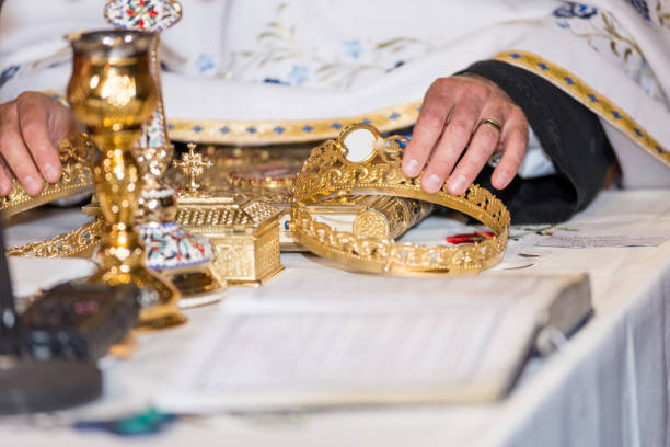 istock Golden crown in a church 825101050