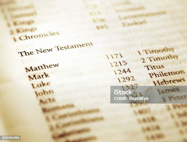 Title Page Of The Bible Showing Books Of New Testament Stock Photo - Download Image Now