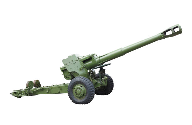 istock Old green russian artillery field cannon gun isolated over white 825107942