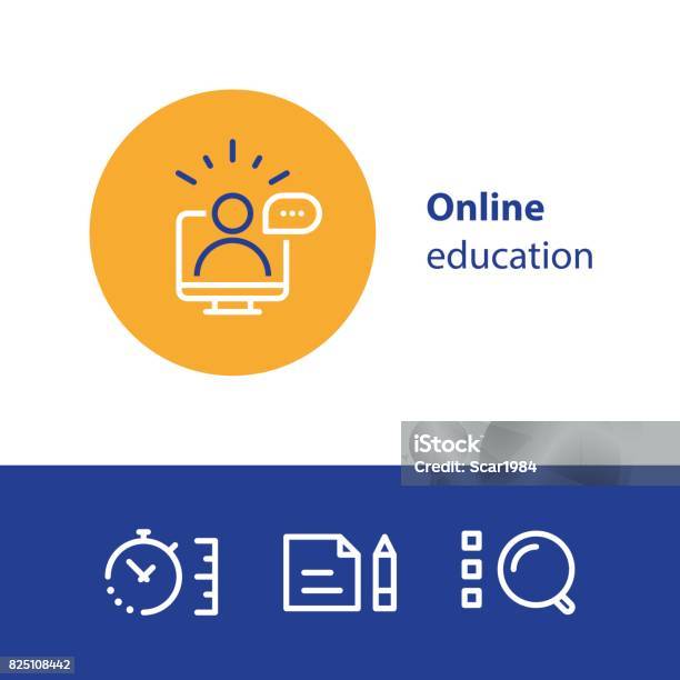 Online Education Concept Line Icons Internet Learning Courses Distant Studying Stock Illustration - Download Image Now