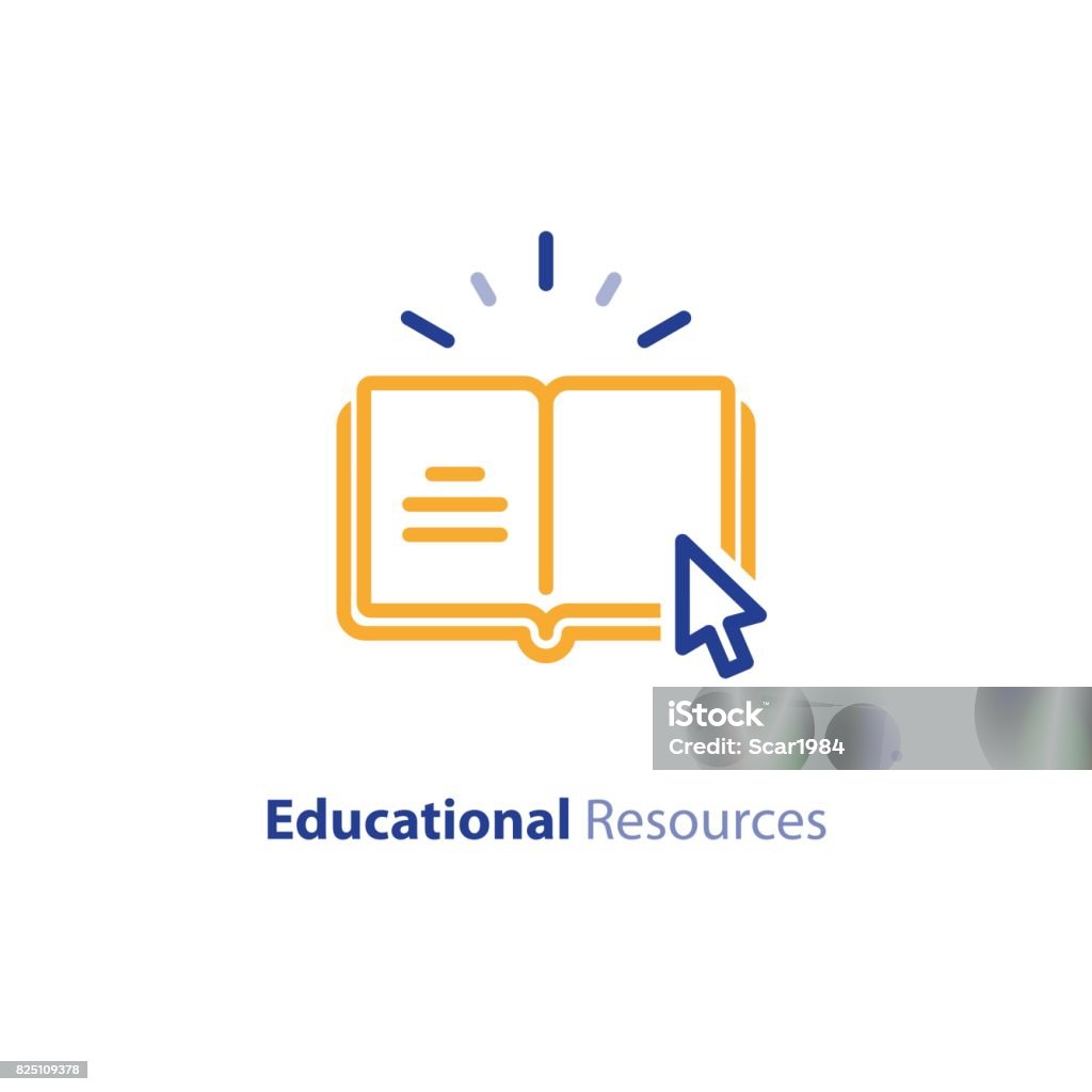 Recursos educativos de Internet, cursos de aprendizaje en línea, abren la biblioteca, icono de la línea de Diccionario - arte vectorial de Logotipo libre de derechos