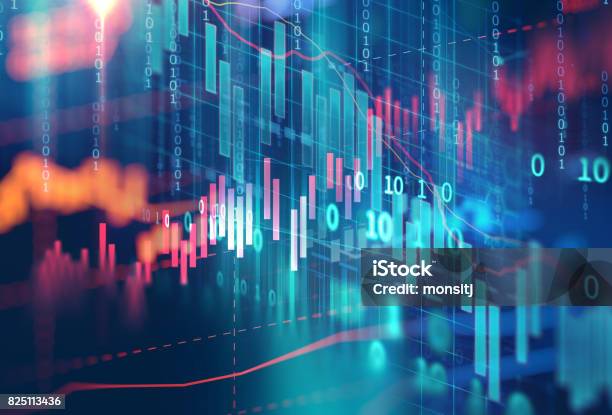 Technical Financial Graph On Technology Abstract Background Stock Photo - Download Image Now