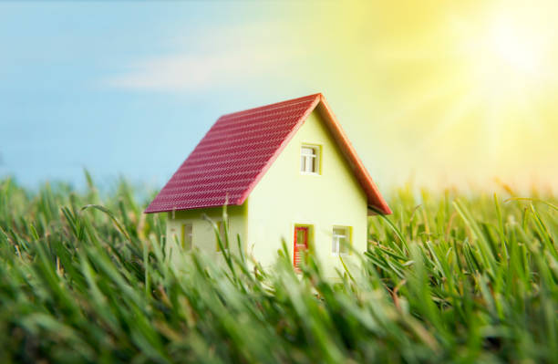 istock Red wooden house on the grass 825116140
