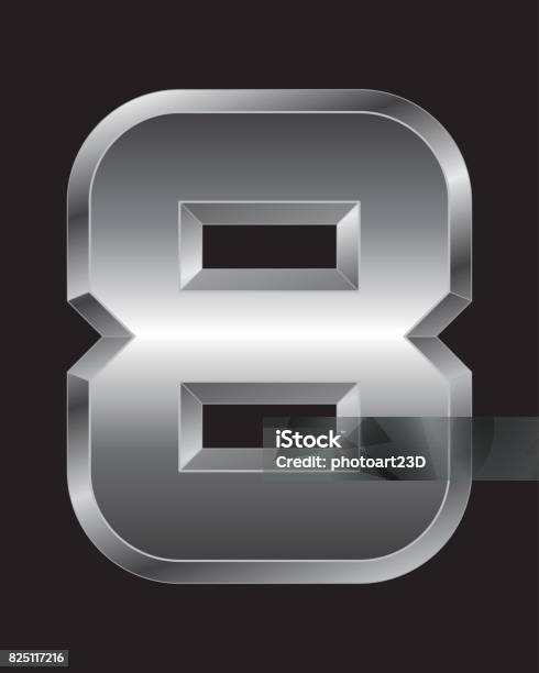 Rectangular 8 Number Rectangular Beveled Metal Font Number 8 Stock Illustration - Download ...