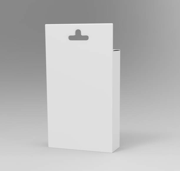 istock Hanging white blank cardboard packaging box back with hang tab retail box for mock up design and design presentation. 3d render illustration. 825117328