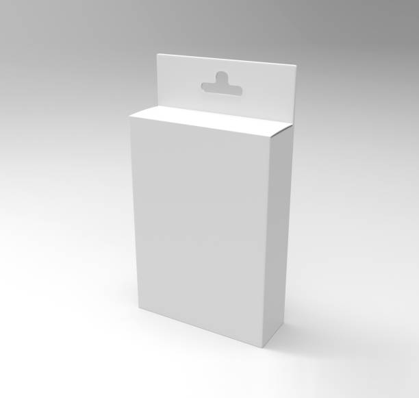 istock Hanging white blank cardboard packaging box back with hang tab retail box for mock up design and design presentation. 3d render illustration. 825117830