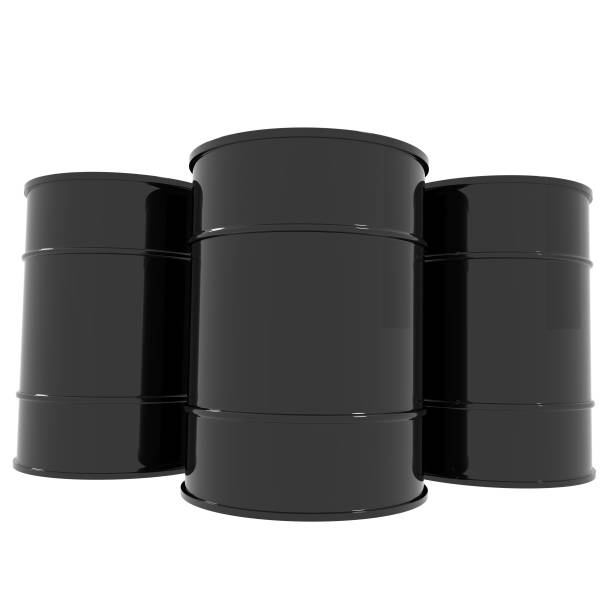 istock oil aluminum barrel in black on white in 3D rendering 825117848