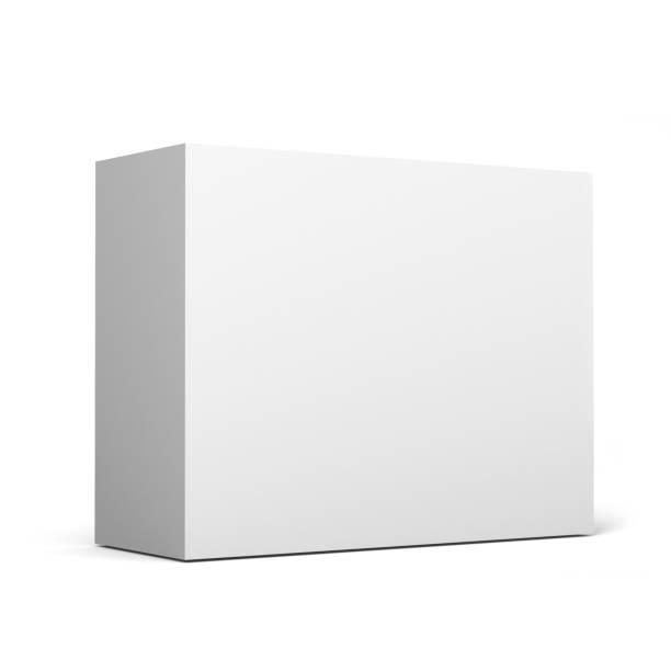 cartulina blanca en blanco embalaje caja 3d sobre fondo blanco de la mofa para arriba y diseño de la plantilla. - box white blank merchandise fotografías e imágenes de stock