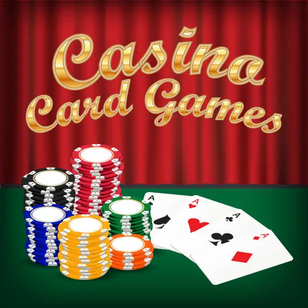 Vector illustration of suit card games with pile of casino chip