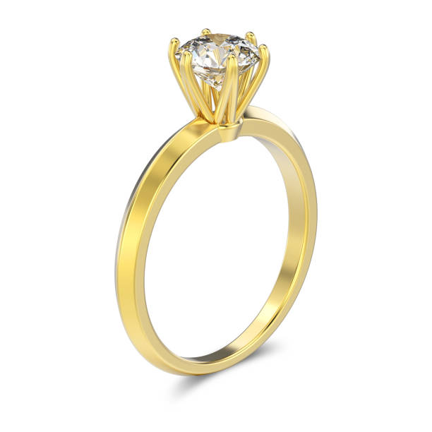 istock 3D illustration isolated yellow gold classic ring with diamonds with shadow 825124696