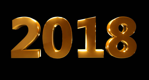 istock Happy New Year 2018 on a black background. Golden 3D numbers 825124860