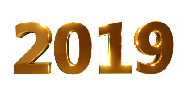 istock Happy New Year 2019 on a white background. Golden 3D numbers 825125016
