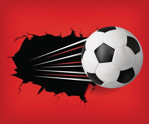 istock Sport vector banner with soccer ball flying from crack 825126268