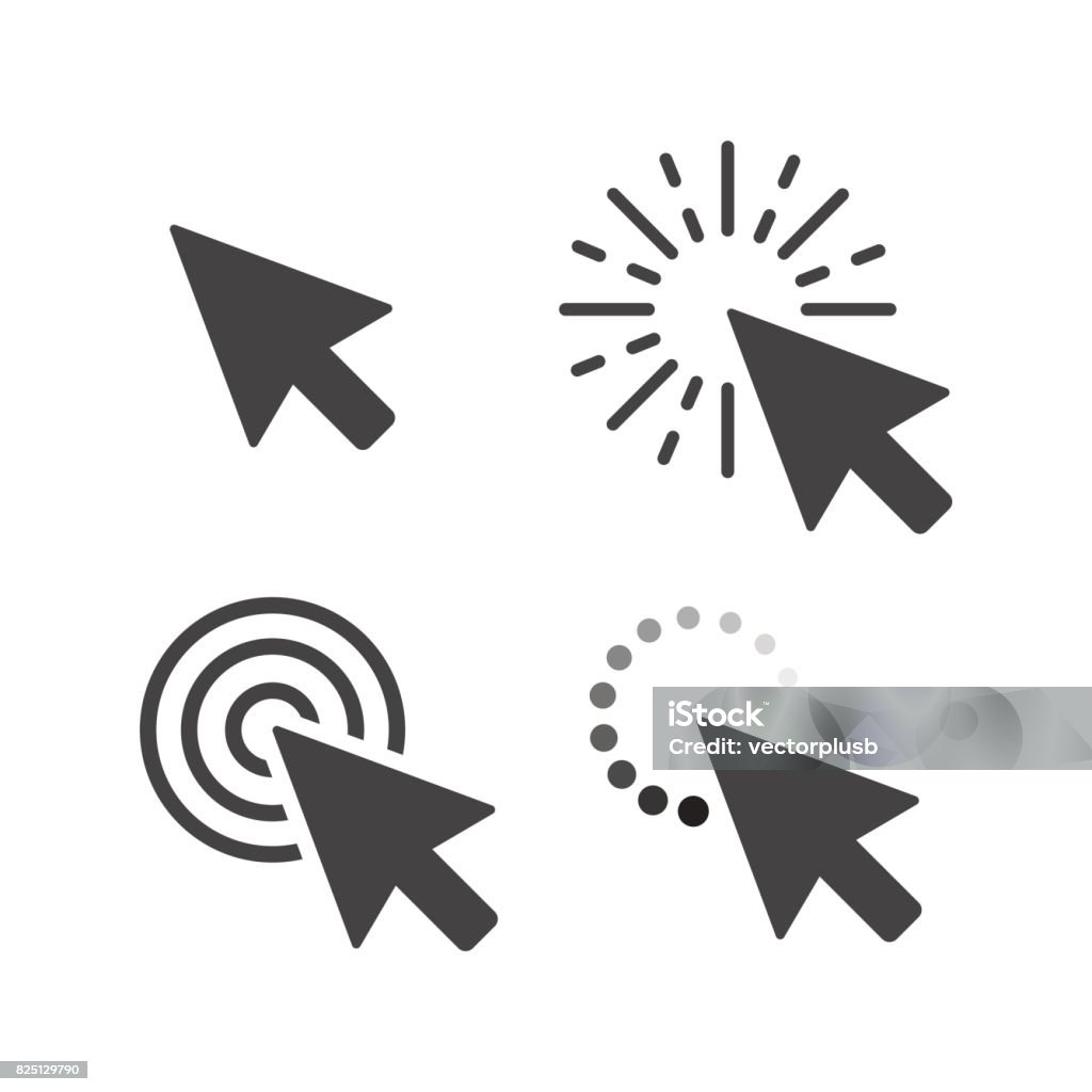 Computer mouse click cursor gray arrow icons set. Vector illustration Computer mouse click cursor gray arrow icons set. Vector illustration. Computer Mouse stock vector