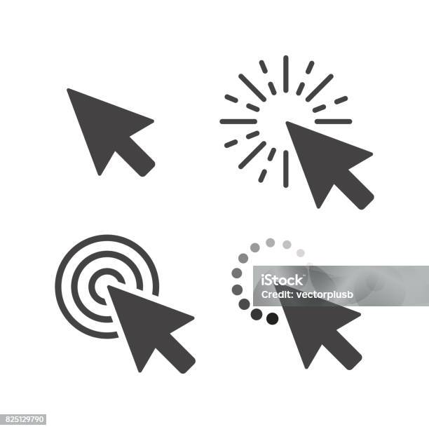 Computer Mouse Click Cursor Gray Arrow Icons Set Vector Illustration Stock Illustration - Download Image Now